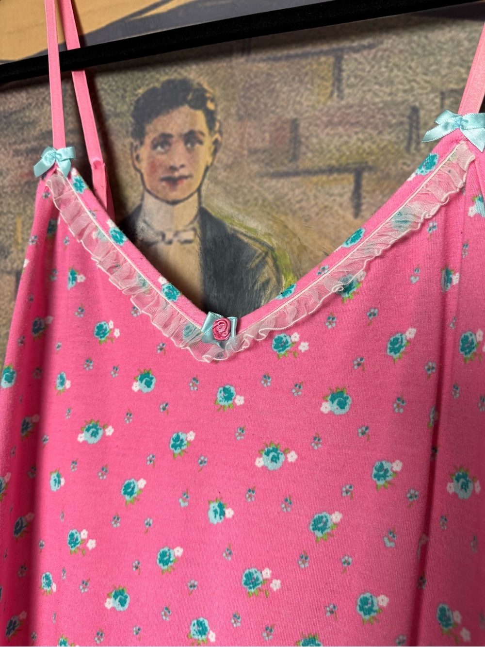 Betsey Johnson intimates Pink with Blue Floral Chemise Nightgown